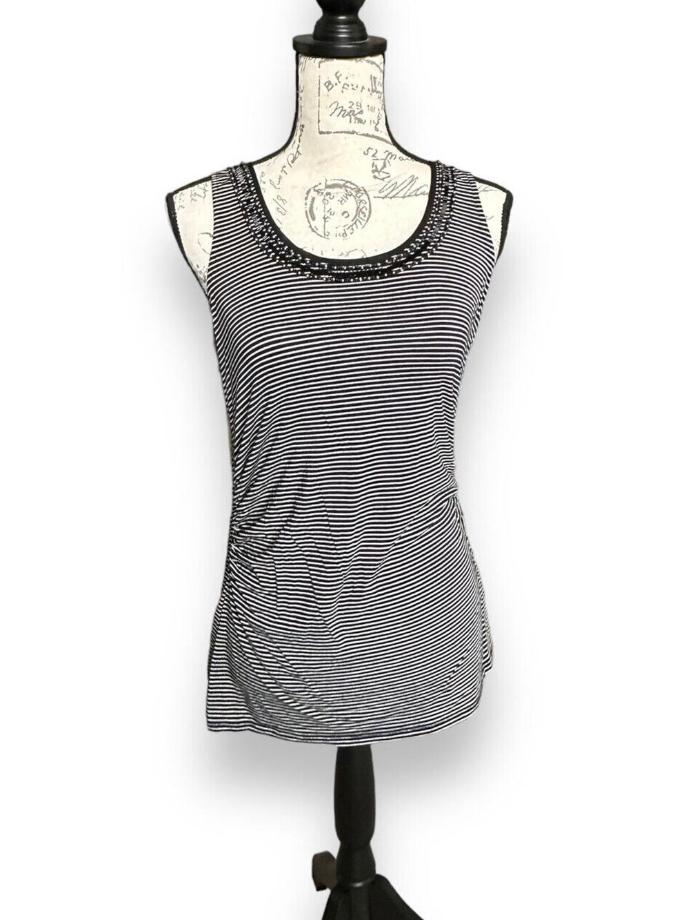 White House Black Market WHBM Bead Stripe Ruched Sleeveless Tank Top Medium